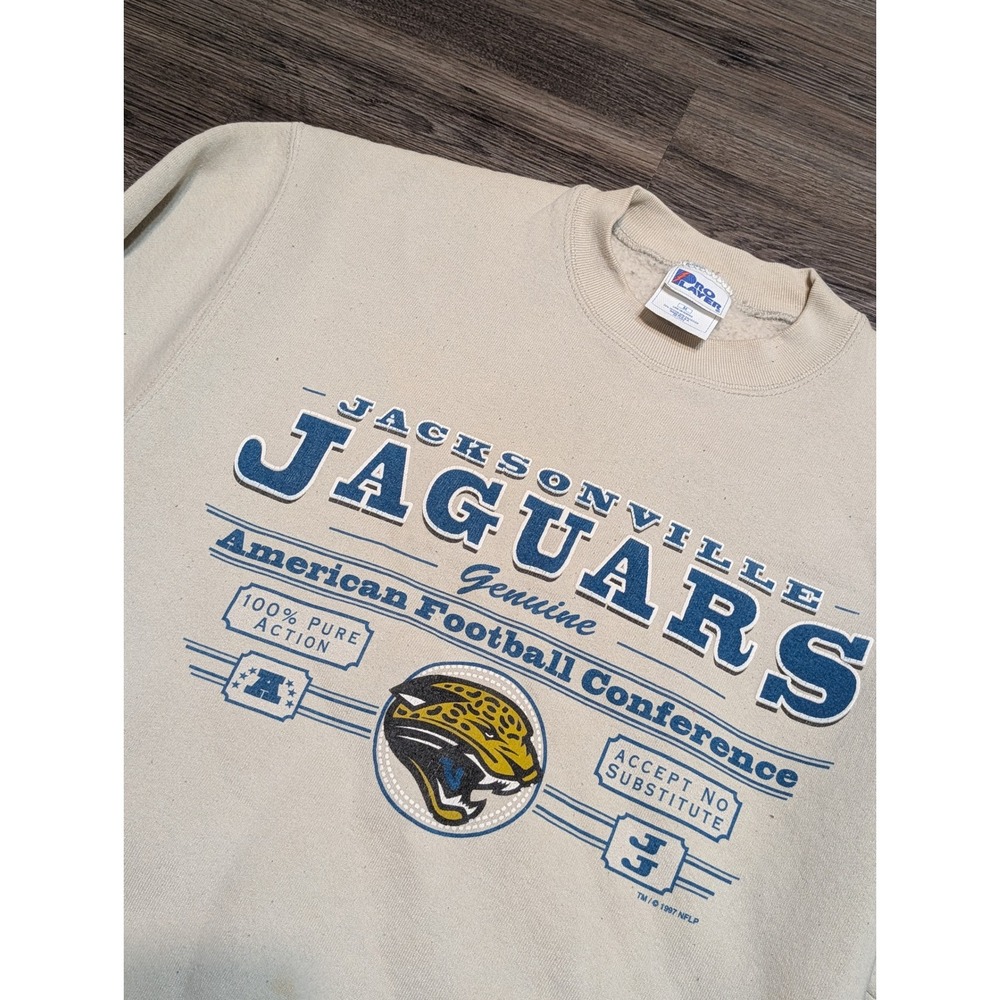 VTG Jacksonville Jaguars NFL Pro Player Sweatshirt Medium Beige 1997 READ - Picture 2 of 8
